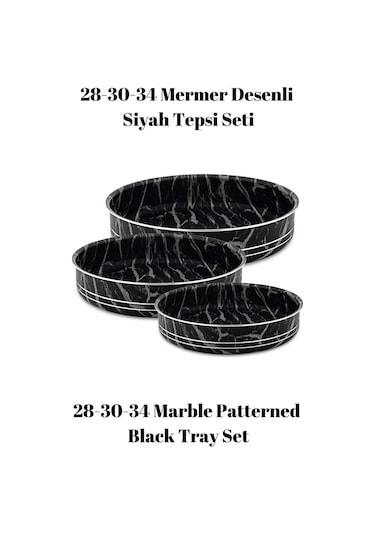 Bonera Montella 3'lü Mermer Desenli Kahverengi - Si Yah Tepsi 28-30-34 Cm Kahverengi