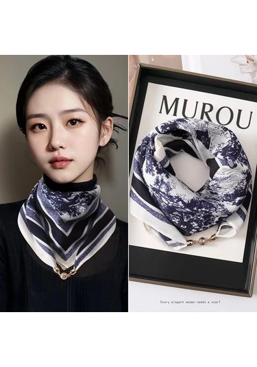 Prosperlink Lüks Manyetik Toka Çizgili İpek Eşarp - Kadın Bahar/sonbahar Moda Boyun Sarar Aksesuarone Sizekadın KAhverengi