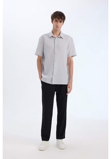 DeFacto Regular Fit Polo Yaka Krinkıl Yazlık Kısa Kollu Gömlek E1223AX25SMGR184