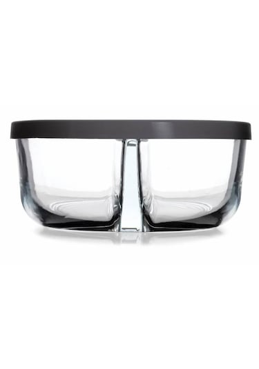İki Bölmeli Kapaklı Cam Kahvaltılık Saklama Kabı - 2 Adet Şeffaf