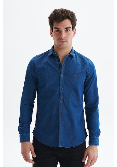 Arma Erkek Denim Jean Slim Fit / Dar Kesim Kot Dokuma Gömlek K9gkd1069 İndigo