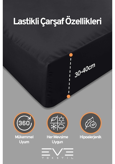 Eve Tekstil %100 Pamuk Ranforce Çarşaflı Yastık Ve Yorgan Kılıflı Çift Kişilik Nevresim Takımı 200x220 Cm Siyah
