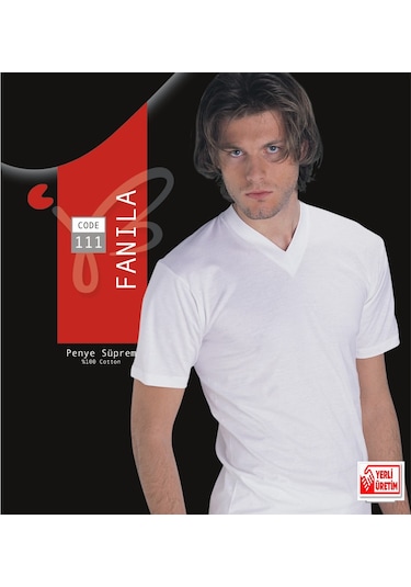 Erkek Beyaz Süprem Yarım Kollu V Yaka % 100 Pamuklu Fanila 3 Lü Paket 111-3b Beyaz