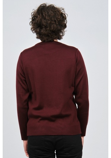 Çizgi Triko Erkek Bisiklet Yaka Desenli Kazak 42554225 Bordo Bordo