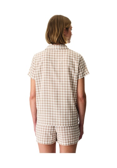 Penti Latte Beige Gingham Gömlek Şortlu Pijama Takımı