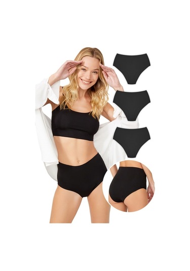 Yüksek Bel Basic Lazer Kesim Bikini Külot 3'Lü Paket - 5-Çok Renkli-M Çok Renkli