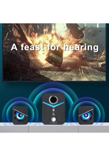 Tenfowee Sada D-221 3'lü Usb Hoparlör Seti - Bilgisayar Ve Telefonlar İçin 3.5mm Bağlantılı, Ortam Aydınlatmalı