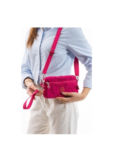 Klinkır Kumaş Mini Çapraz Askılı Kadın Çanta Yağmur Geçirmez El Askılı Çanta 20 10 Cm Mega Bag Pembe