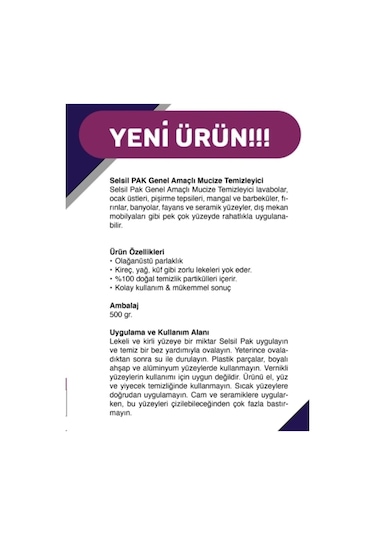 Selsil Pak Genel Amaçlı Mucize Temizleyici 500Gr N11.11015