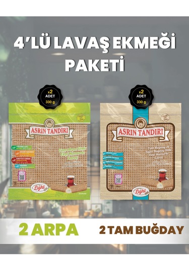 4'lü Lavaş Paketi 2 Paket Ekşi Hamurlu Arpa+2 Paket Ekşi Hamurlu Tam Buğday 4x330gr.