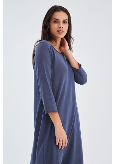 Peraluna Bol İnce Yazlık Şifonlu Kadın Triko Elbise Gri - Mavi