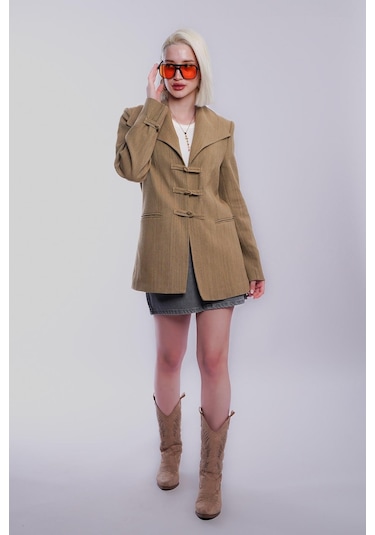 Madmext Haki Bağlama Detaylı Blazer Kadın Ceket Mg2482 Haki