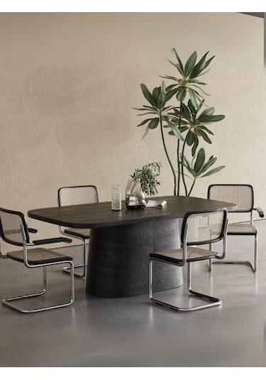 Barocco İtalyan Still Oval Ahşap Yemek Masası 100x190 Siyah