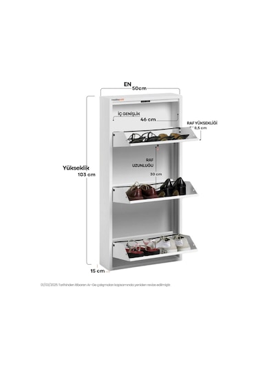 Kilitli 3'lü Metal Ayakkabılık - Beyaz