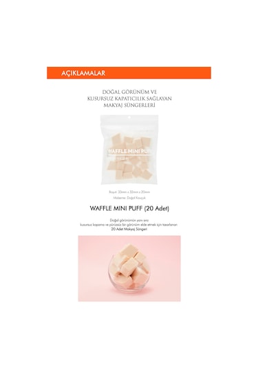 Missha Waffle Mini Puff Doğal ve Kusursuz Kapatıcılık Sağlayan Makyaj Süngeri 20 Adet
