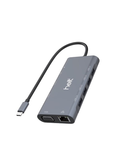 Helt Ht-ot01 Usb + Hdmı + Vga + Type-c + Jack + Ethernet + Sd Kart To Type-c Dönüştürücü Gri