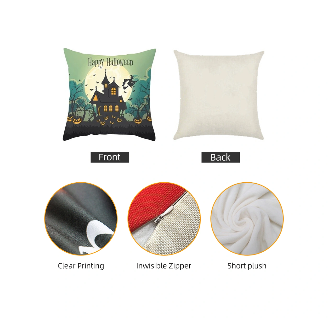 Yaleker Halloween Dekoratif Kumaş Yastık Kılıfı - Kelebek, Ay, Kedi Desenli, Pembe Deri Kadife, Ev Araba Partisi İçin, 45x45cm, Kombinasyon 12 Diğer