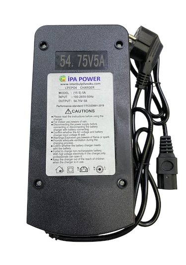 İpa Power 15s 54.75 Volt 5 A. Lifepo4 Batarya Şarj Cihazı Siyah