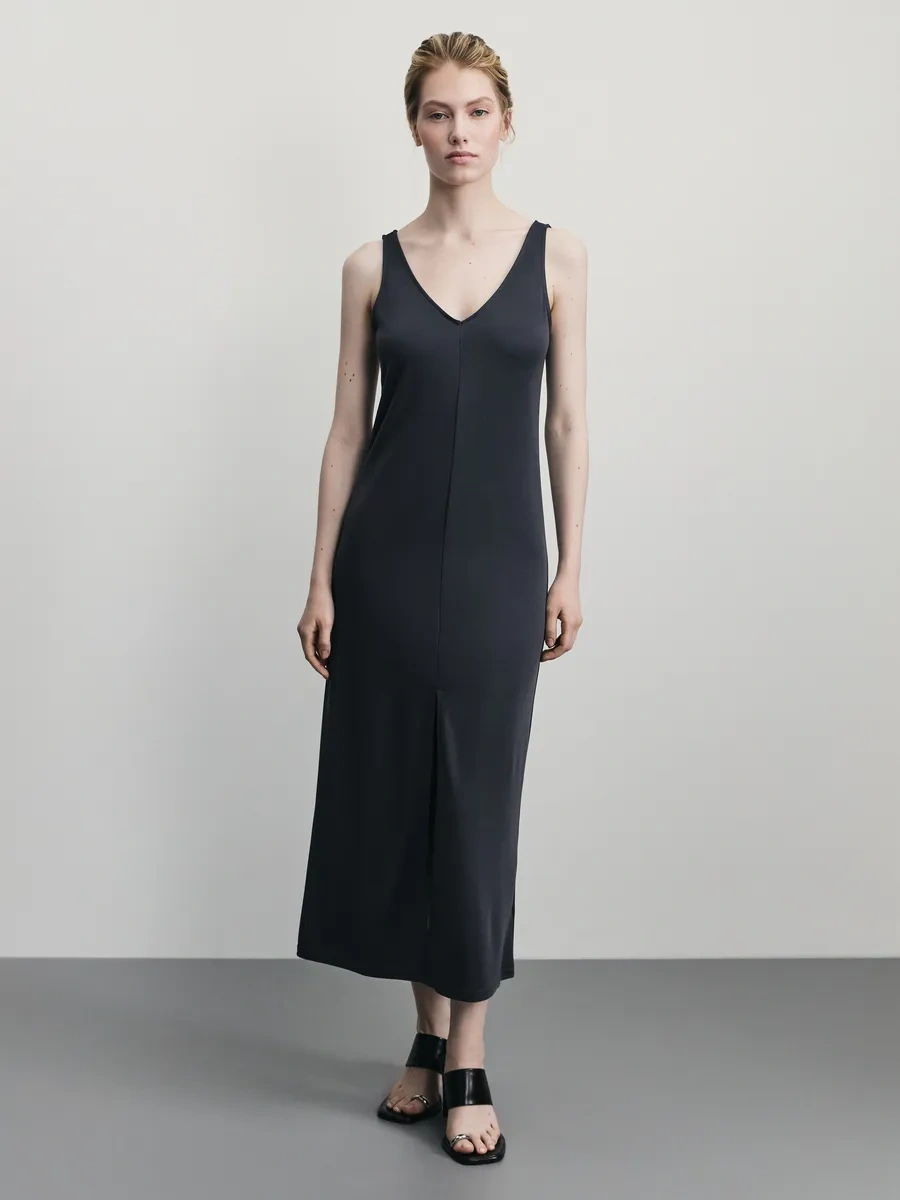 Zarına Yazlık Elbise Uzun Yırtmaçlı Süspanter 376500970 Antrasit-gri