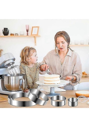 Yuvarlak Kek Halkası Seti 4/6/8/10 İnç Bisküvi Kesici Daire Kurabiye Kesiciler Kek Kalıbı Paslanmaz Çelik Pasta Halkası Pişirme İçin Bs Çok Renkli