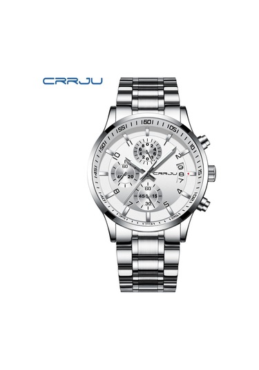 Crrju/kajun 2214 Yeni Erkek İş Saati Erkek Saati Altı Pimli Kronograf Çok İşlevli Paslanmaz Çelik Saat Silverbeltwhitesurface Diğer