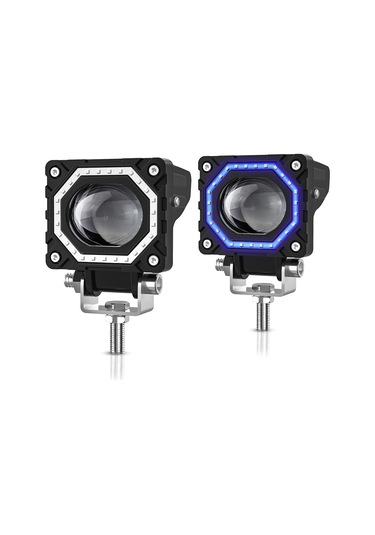Youtek S14 Motosiklet Led Feneri Mavi Melek Gözü 1 Çift - 4 Mod: Beyaz, Sarı, Sarı+beyaz, Drl Buz Mavisi 120w 12000lm Ip68