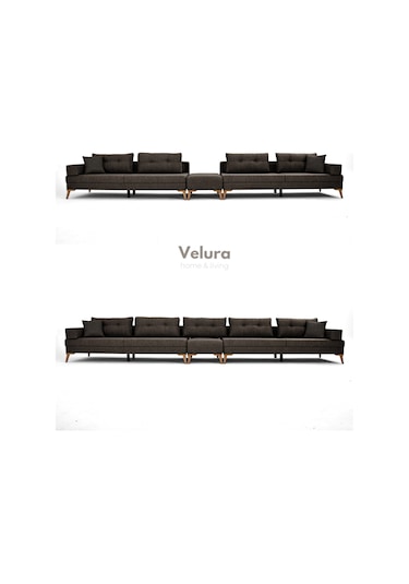 Zeri 3+3+3 Yataklı Puzzle Modüler U Köşe Koltuk Takımı & Puflu Köşe Takımı - Kahve 157 Kahve