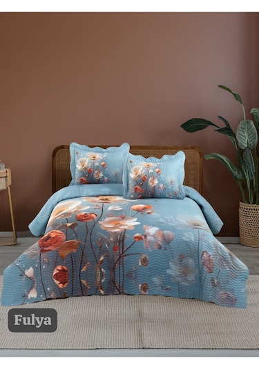 Örtüm Çift Kişilik Kapitone Yatak Örtüsü Açik Mavi