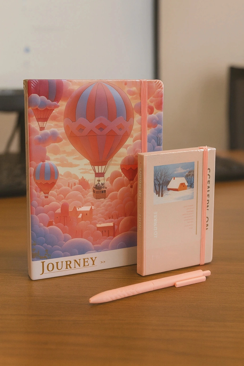 2 Adet Ajanda Çizgili Not Defteri-uçlu Kalem Hediyeli Pembe Balon Pembe