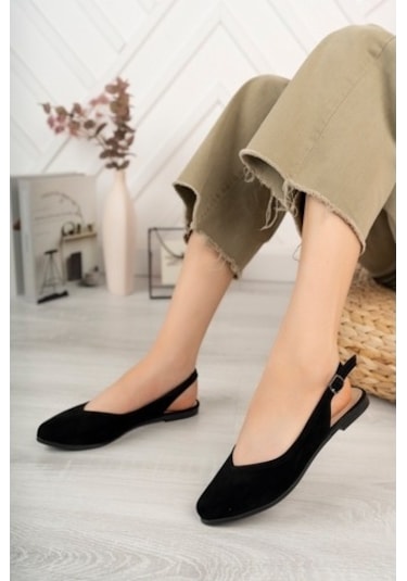 Kadın Misty Siyah Süet Arkası Acık Sivri Burun Günlük Babet Siyah Süet Siyah