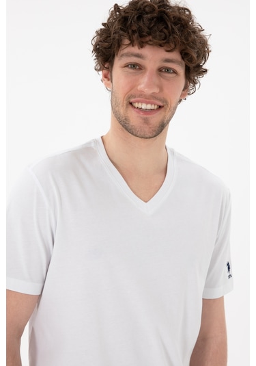 U.S. Polo Assn. Erkek Regular Fit  V Yaka Beyaz Basic Tişört 50305858-VR013