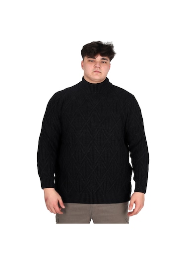 Mode Xl Büyük Beden Erkek Kazak Yarım Balıkçı Yaka Infınıty 24212 Siyah Siyah