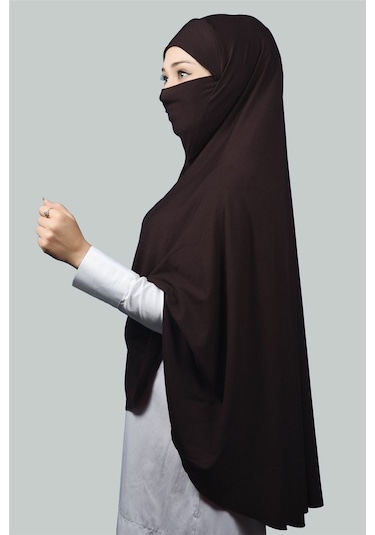 Altobeh Hazır Türban Peçeli Pratik Eşarp Tesettür Nikaplı Hijab - Namaz Örtüsü Sufle (5XL) - Koyu Kahverengi