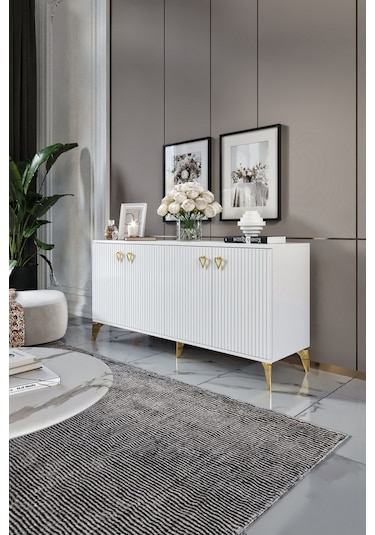 ZEUGMA KONSOL MDF MEBRAN KAPAK BEYAZ GOLD