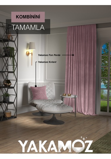 Yakamoz Kadife Görünüm Tatlı Pembe Ada Fon Perde Ekstraforlu Velvet Touch Serisi Tatlı Pembe
