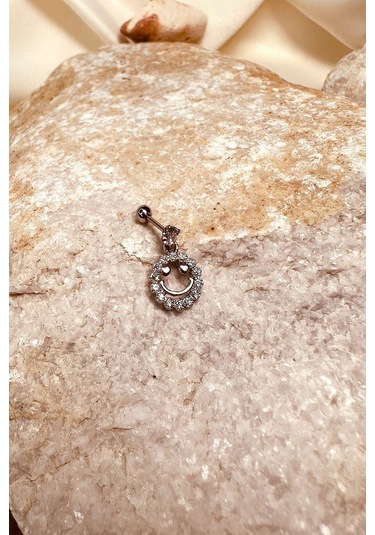 Gülen Sürat Halka Sallantılı Model Zirkon Taşlı Silver Stainless Steel Çelik Piercing Tragus Helix Gümüş