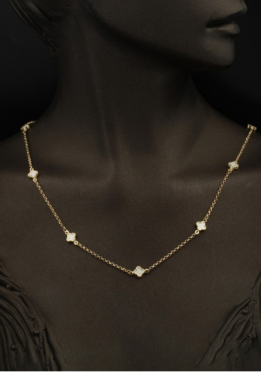 Bilezikci Beyaz Yoncalı Kolye Bileklik 14 Ayar Set