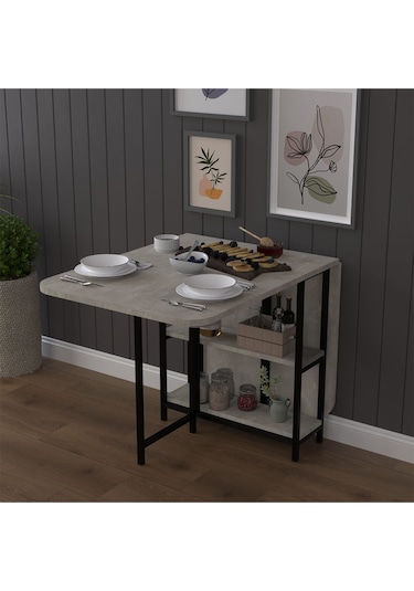 Metal Ayaklı Katlanır Mutfak Masası Km-31 Retro Gri Gri