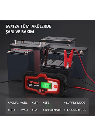 Kobb Kbs10a 6/12v 200a Dijital Akü Şarj / Akü Bakım / Desülfatör Ve Power Supply