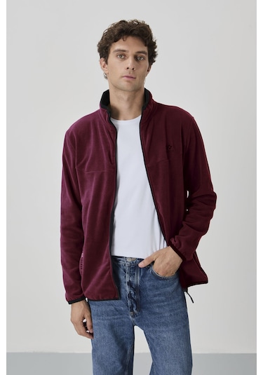 Tommy Life Erguvan Yazı Nakışlı Dik Yaka Fermuarlı Standart Kalıp Erkek Sweatshirt Polar - 87992 Mor