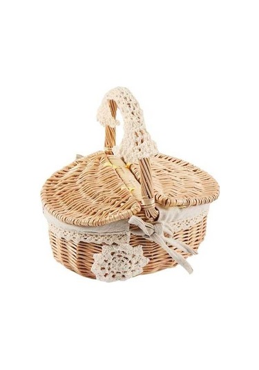 Bosphorusboutique02 Kahverengi Ahşap Hasır Sepet, Sepet Hasır Kamp Piknik Seti Kahverengi