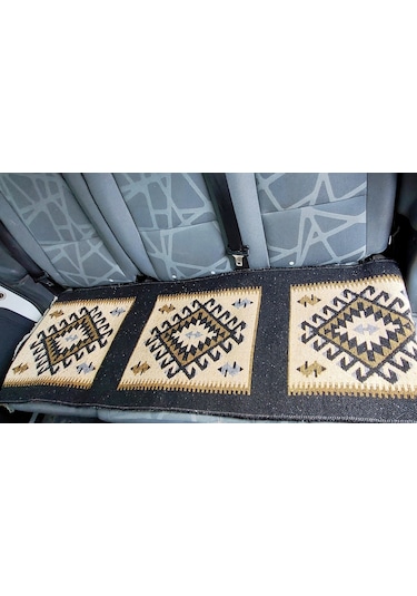 Reversible Oto Koltuk Kilim Seti 3 Parça Makine Dokuma Akrilik & Polyester Saçaklı - Siyah