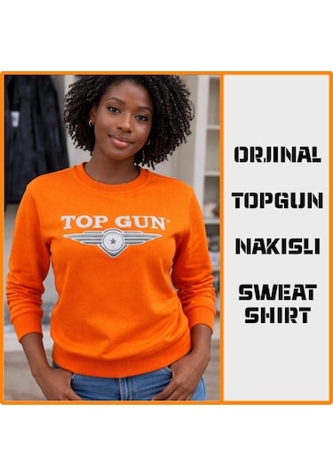 Top Gun Nakıslı Sweat Turuncu Turuncu