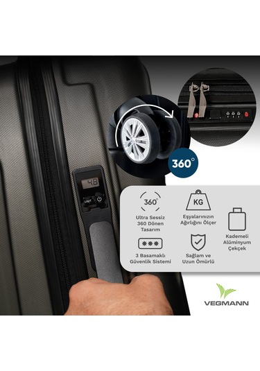 Vegmann Tartılı Scavel Siyah Orta Boy Valiz Siyah