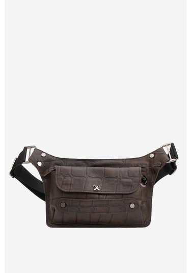 Dericlub Joymax Unisex Bodybag Çanta Gerçek Deri Croko Kahve