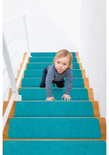 Halifleks Yapışkan Tabanlı Merdiven Basamak Paspası Rip Halı Kaymaz Tabanlı - Turkuaz Null