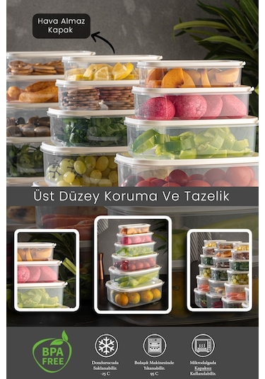 Meleni Home 12'li Dikdörtgen Sweet Saklama Kabı Seti - Şeffaf