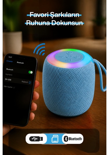 Rgb Işıklı Şarjlı Bluetooth Hoparlör - Type-c - Fm Radyo - Usb - Hafıza Kartı