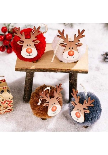 Fortunelane Kahverengi Yün Ahşap Geyik Şekilli Noel Ağaç Çiçeği, İç/dış Dekorasyon, Sevimli Stiliyle Noel Atmosferi Yaratır - 1 A Kahverengi