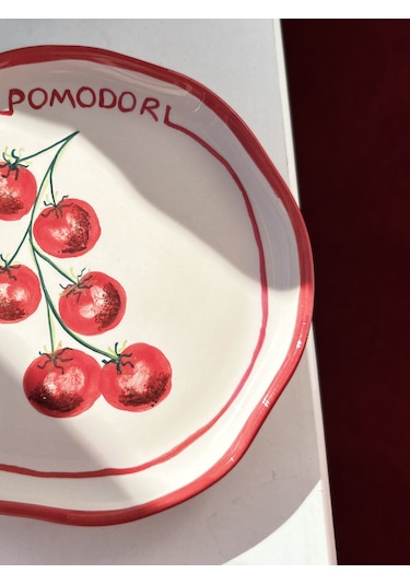 Pomodori Domates Desenli Şekilsiz Pasta Tabağı 20 Cm Çok Renk